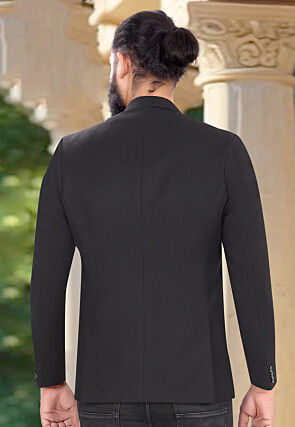 Woven Terry Rayon Blazer in Black