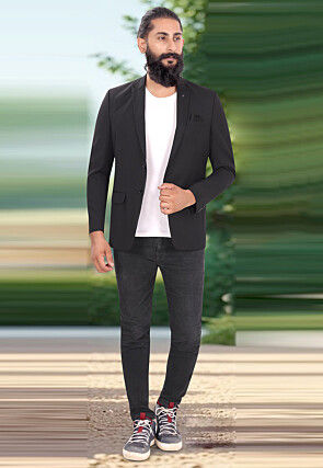 Woven Terry Rayon Blazer in Black