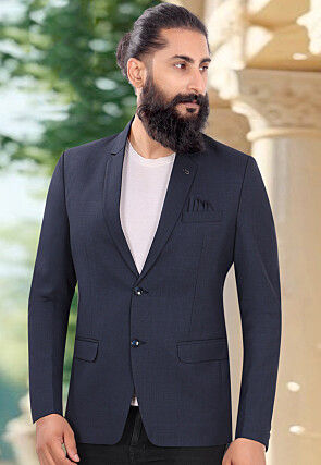 Solid Color Terry Rayon Blazer in Blue