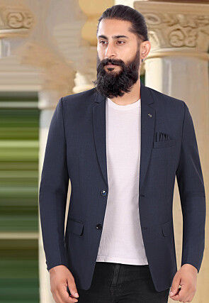 Solid Color Terry Rayon Blazer in Blue