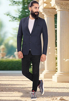 Solid Color Terry Rayon Blazer in Blue