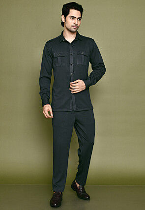 Solid Color Terry Rayon Co Ord Set in Black