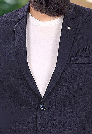 Solid Color Terry Rayon Jacquard Blazer in Navy Blue
