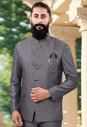 Woven Terry Rayon Jodhpuri Jacket in Grey