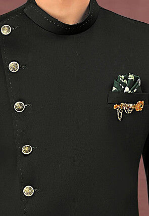 Solid Color Terry Rayon Jodhpuri Jacket in Black