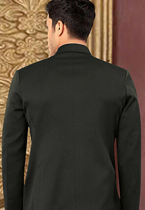 Solid Color Terry Rayon Jodhpuri Jacket in Black