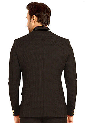 Solid Color Terry Rayon Jodhpuri Jacket in Black