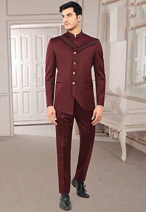 Solid Color Terry Rayon Jodhpuri Jacket in Maroon