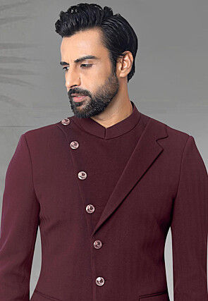 Solid Color Terry Rayon Jodhpuri Jacket in Maroon