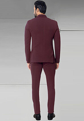 Solid Color Terry Rayon Jodhpuri Jacket in Maroon
