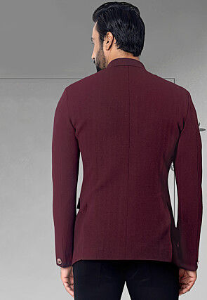 Solid Color Terry Rayon Jodhpuri Jacket in Maroon