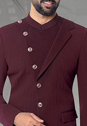 Solid Color Terry Rayon Jodhpuri Jacket in Maroon
