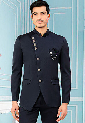 Buy Woven Terry Rayon Jacquard Jodhpuri Jacket in Teal Green Online ...