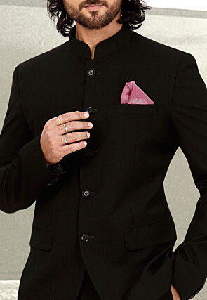 Solid Color Terry Rayon Jodhpuri Suit in Black