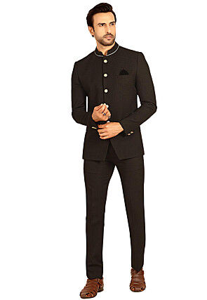 Solid Color Terry Rayon Jodhpuri Suit in Black