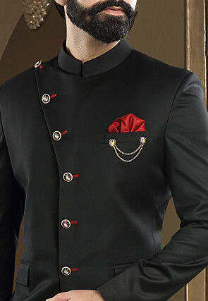 Solid Color Terry Rayon Jodhpuri Suit in Black