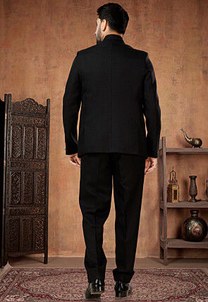 Solid Color Terry Rayon Jodhpuri Suit in Black