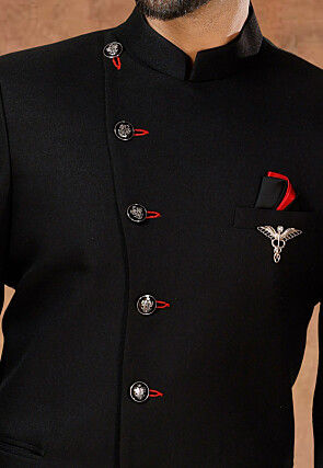 Solid Color Terry Rayon Jodhpuri Suit in Black