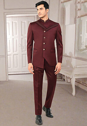Solid Color Terry Rayon Jodhpuri Suit in Maroon