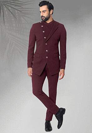 Solid Color Terry Rayon Jodhpuri Suit in Maroon