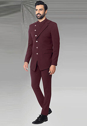 Solid Color Terry Rayon Jodhpuri Suit in Maroon