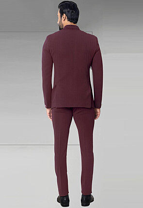 Solid Color Terry Rayon Jodhpuri Suit in Maroon