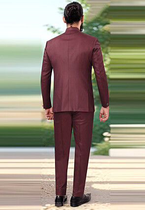 Woven Terry Rayon Jodhpuri Suit in Maroon
