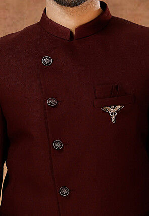 Solid Color Terry Rayon Jodhpuri Suit in Maroon