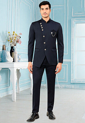 Buy Solid Color Terry Rayon Jodhpuri Suit in Black Online : MHG2138 ...