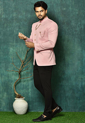 Solid Color Terry Rayon Jodhpuri Suit in Pink