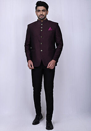 Solid Color Terry Rayon Jodhpuri Suit in Purple