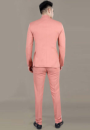 Solid Color Terry Rayon Jodhpuri Jacket in Peach