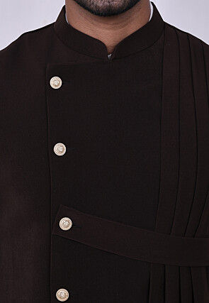 Solid Color Terry Rayon Nehru Jacket in Dark Brown