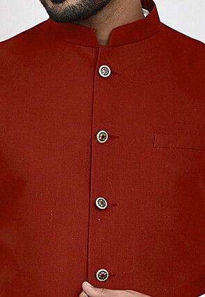 Solid Color Terry Rayon Nehru Jacket in Maroon