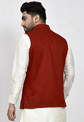 Solid Color Terry Rayon Nehru Jacket in Maroon