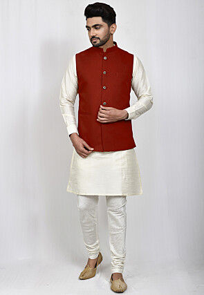 Solid Color Terry Rayon Nehru Jacket in Maroon