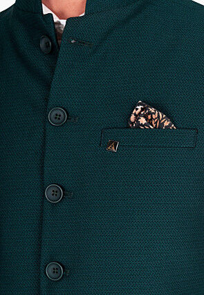 Solid Color Terry Rayon Nehru Jacket in Teal Green