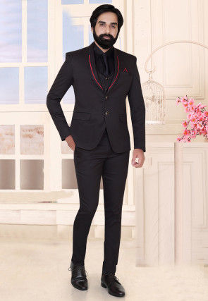 Solid Color Terry Rayon Tuxedo Set in Black