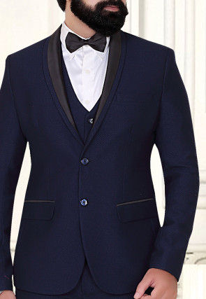 Solid Color Terry Rayon Tuxedo Set in Navy Blue