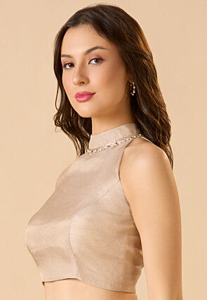 Solid Color Tissue Silk Blouse in Light Beige