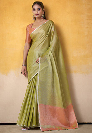 Solid Color Tissue Silk Saree in Light Green