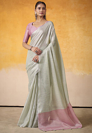 Solid Color Tissue Silk Saree in Off White