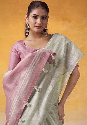 Solid Color Tissue Silk Saree in Off White