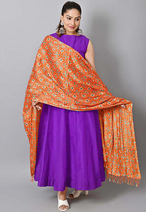 Solid Color Two Toned Silk Abaya Style Suit in Purple