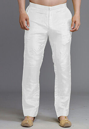 Solid Color Uppada Silk Pant in Off White