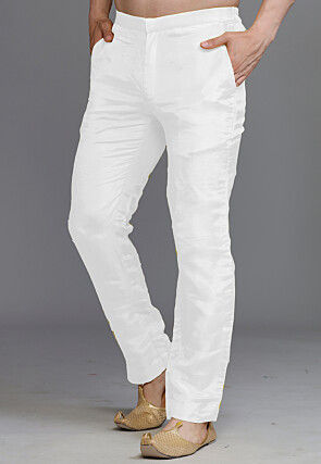 Solid Color Uppada Silk Pant in Off White