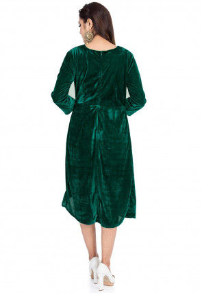 Solid Color Velvet Asymmetric Dress in Green