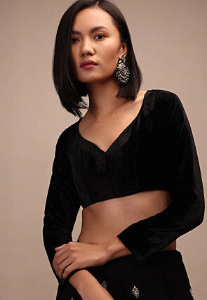 Solid Color Velvet Blouse in Black