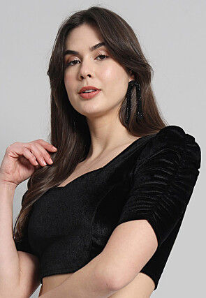 Solid Color Velvet Blouse in Black