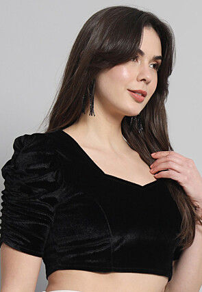 Solid Color Velvet Blouse in Black